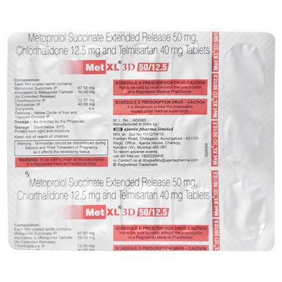 MET XL 3D 50/12.5 Tablet 15's - Hypertension-Bet