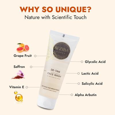 Alziba Cares Face Wash - De-Tan Grapefruit & Saffron Extracts 100 ml - Face Washes