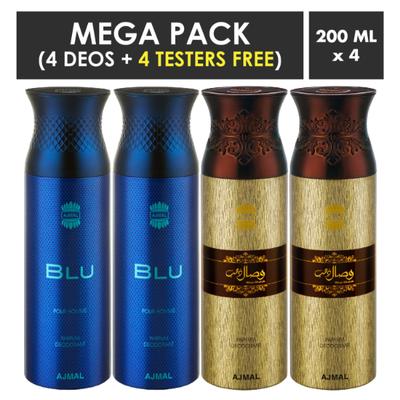 Ajmal Blu & Wisal Dhahab Deodorant Spray- For Men & Women (Pack Of 4) 200 ml - Perfumes (Edt/Edp)