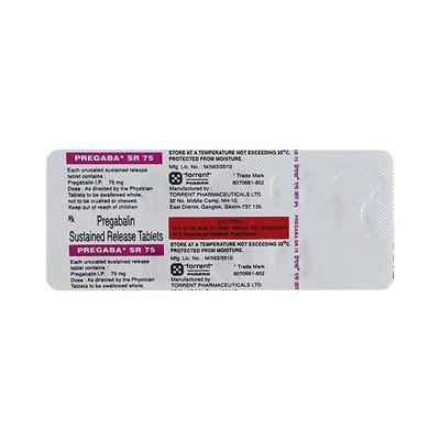 Pregaba SR 75mg Tablet 10'S - Neuropathic Pain-Dru