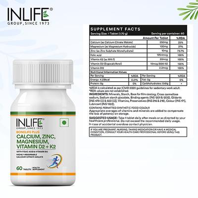 Inlife Calcium, Zinc, Magnesium, Vitamin D2 + K2 Tablet 60's - Multi-Vitamins