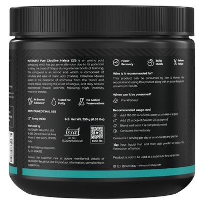 Nutrabay Pure Citrulline Malate Amino Acid Powder - Unflavoured 250 gm - Amino Acids