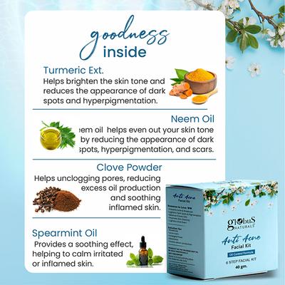 Globus Naturals Anti Acne 6 Step Facial Kit, for Oil Control & Unclogging Pore 40 gm - Facial Kits