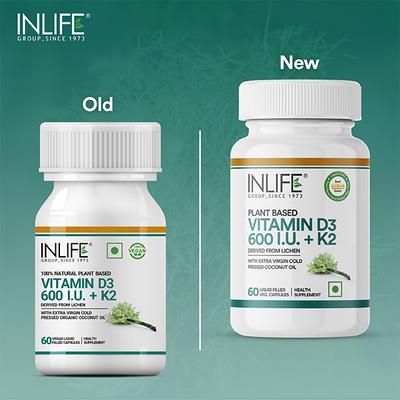 Inlife Vitamin D3 600 IU + K2 Vegan Liquid Capsule 60's - Multi-Vitamins