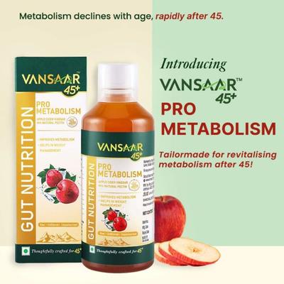 Vansaar 45+ Pro Metabolism Booster Apple Cider Vinegar with Natural Pectin Juice 500 ml - Ayurvedic Juices