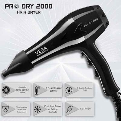 Vega Professional Pro Dry 2000 Watts Hair Dryer With Diffuser & Nozzle Attachments, (VPVHD-13) 1's - Hair Dryers