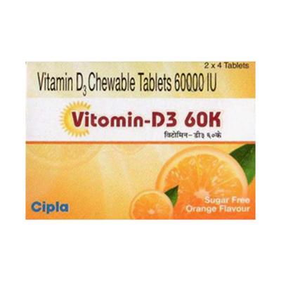 Vitomin D3 60K Sugar Free Orange Flavour Tablet 4'S - Supplements-Vit