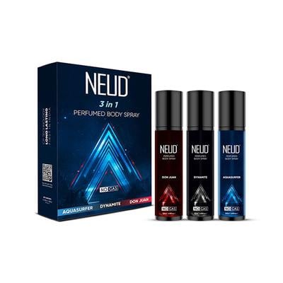 NEUD 3-in-1 Perfumed Body Sprays for Men, Long-Lasting, No Gas, No CFC - (3x120ml Each) 3's - Men Perfumes (Edt/Edp)