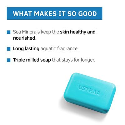 Ustraa Men's Deo Soap with Sea Minerals, Activated Charcoal and Neem & Green Clay (Pack of 6 x 100 gm) - Soaps