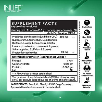 INLIFE Prebiotic and Probiotics Forte Veg Capsules 30's - Probiotics