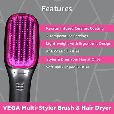 Vega 2 In 1 Multi Styler Hair Brush and Dryer, Keratin Infused Coating and Anti-Static Bristles, VHSD-01 620 gm - Hair Dryers