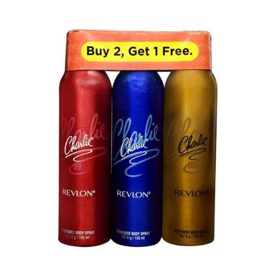 Revlon Perfumed Body Spray Combo Pack 2+1 (Charlie Red+ Blue+ Gold) 150ml each 3's - Deodorants/Roll-Ons