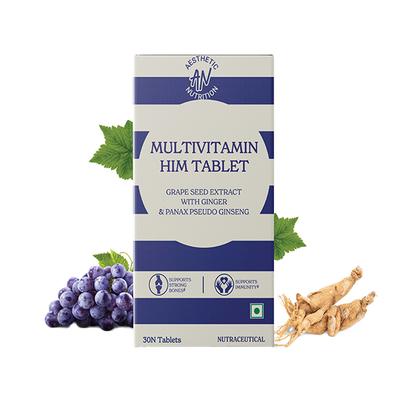 Aesthetic Nutrition Multivitamin Him With Grape Seed Extract, Ginger, And Panax Pseudo Ginseng For Energy, Vitality 30 Tablets 1's - Multi-Vitamins