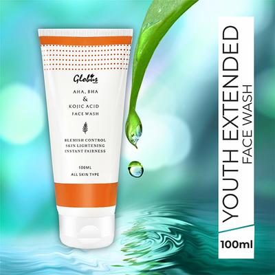 Globus Naturals Aha, Bha & Kojic Acid Exfoliating Cleanser And Fairness Face Wash 100 ml - Face Wash & Cleansers