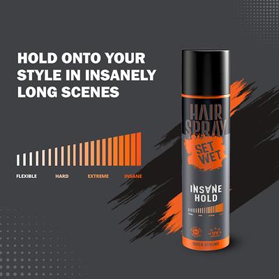 Set Wet Hair Spray for Men Insane Hold No Sulphate and Paraben, Quick Hair Styling and Setting 200 ml - Hair Sprays & Mists