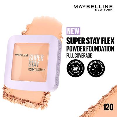 Maybelline New York Super Stay Flex Powder Foundation, 120, 30H Full Cover, Oil-Control 9 gm - Foundation
