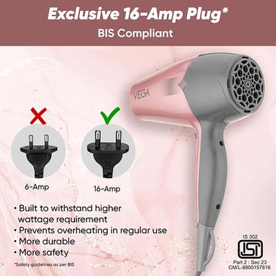 Vega Go Pro 2100W Professional Hair Dryer For Men & Women With 2 Speed/3 Temperature Settings, (Vhdh-25) - Hair Dryers