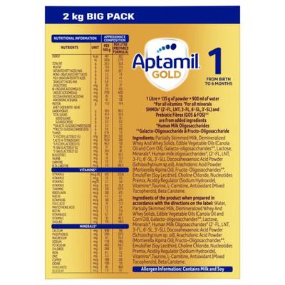 Aptamil Gold Infant Formula Stage 1 Milk Powder (Upto 6 months) 2 Kg - Baby And Infant Supplements