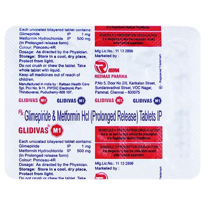 GLIDIVAS M 1 Tablet 10's - Diabetes-Ant