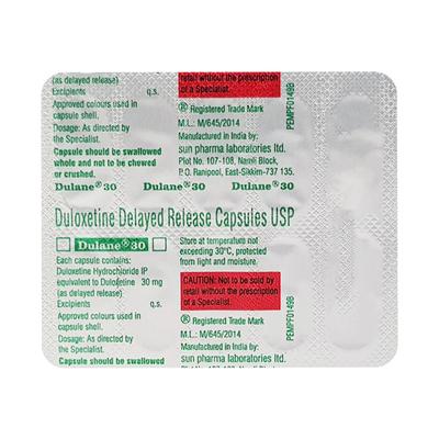 Dulane 30mg Capsule 10'S - Depression-Ant
