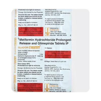 GLADOR M1 FORTE Tablet 15's - Diabetes-Ant
