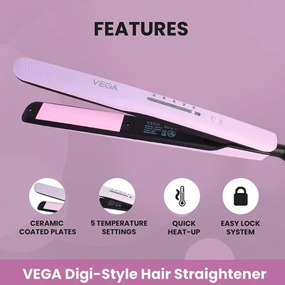Vega Digi Style Hair Straightener with 5 Temperature Settings & Quick Heat Up, (VHSH-31) 1's - Hair Dryers
