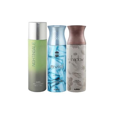 Ajmal 1 Nightingale, 1 Ajmal Avid And 1 Shadow Him Deodorants Pack of 3 200 ml - Deodorants/Roll-Ons