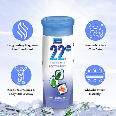 VI-John 22 Degree Ayurvdic Cooling Talc Beat Heat Talc (Neem, Sandal and Mint) 100 gm - Talcum Powders