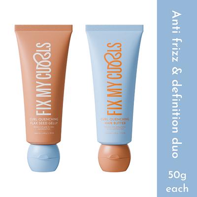 Fix My Curls Curl Quenching Moisture Styling Duo for Curly, Wavy, Dry, Frizzy Hair, Enriched with Aloe Vera, Chia Seed, and Flax Seed 50gm Each 2's - Hair Sets & Kits