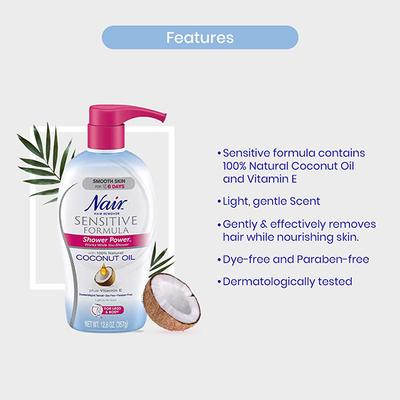 Nair Shower Power Sensitive Formula Hair Removal Cream - Coconut 357 gm - Hair Removal Accessories