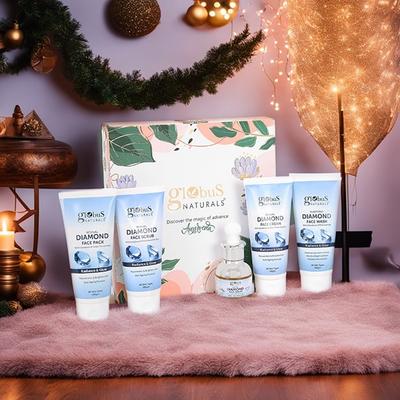 Globus Naturals Diamond Glow Brilliance Box,Box Includes - Diamond Face Wash 100gm, Face Scrub 100gm, Face Cream 100gm, Face Pack 100gm, Face Serum 30ml 1's - Creams, Lotions & Oils