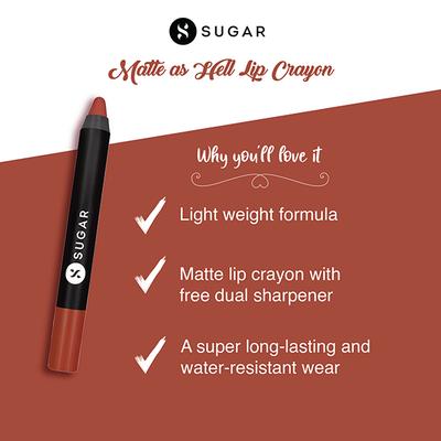 SUGAR Cosmetics Matte As Hell Crayon Lipstick - 29 Molly Brown (Peachy brown) 2.8 gm - Lipsticks