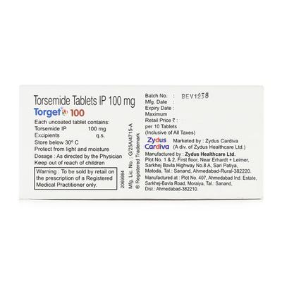 Torget 100mg Tablet 10'S - Hypertension-Diu