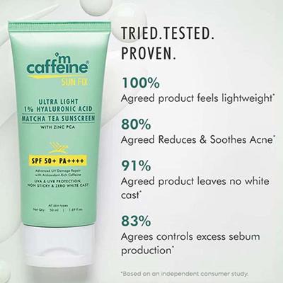 Mcaffeine Sun Fix Ultra Light 1% Hyaluronic Acid Matcha Tea Sunscreen SPF 50+ & Pa++++ 50 ml - Body Sunscreen