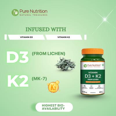 Pure Nutrition Vitamin D3 + K2 FROM LICHEN 350 mg Veg Tablet 60's - Multi-Vitamins