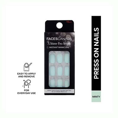 Faces Canada Ultime Pro Splash Instant Manicure - Minty , Press On Nail Extensions - 16 Pcs 1's - Nail Art