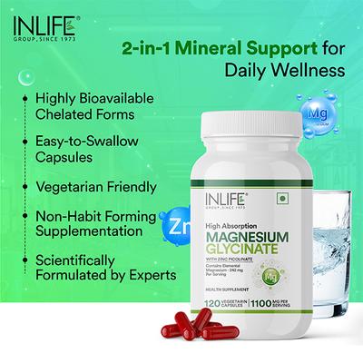 Inlife Magnesium Glycinate 1100 mg Veg Capsule 120's - Calcium And Minerals