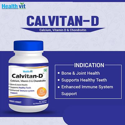 Healthvit Calvitan-D Calcium, Vitamin D & Chondroitin Ideal for Bone, Muscle Health & Joint Support of Men & Women - Tablets 2's - Multi-Vitamins