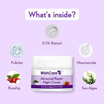 WishCare Advanced Repair Night Cream - Anti-Ageing Cream -With Retinol GrapeSeed SeaAlgae & Rosehip 50 gm - Night Cream