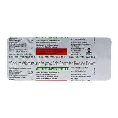 Encorate Chrono 200mg Tablet 10'S - Epilepsy/Convulsion-Ant