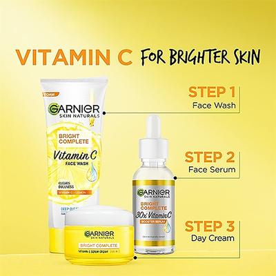 Garnier Foam Bright Complete Vitamin C + Lemon Clears Dullness Facewash 100gm - Face Wash & Cleansers