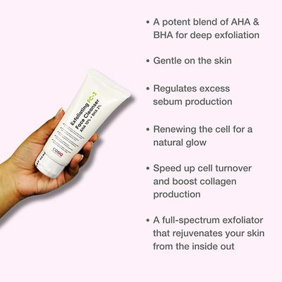 Cos-IQ Exfoliating Face Wash FC 3 AHA Glycolic Acid and BHA Salicylic Acid 2 percent ww Face Cleanser For Unisex 100 ml - Scrubs & Exfoliants