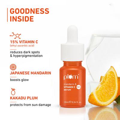 Plum 15% Vitamin C Face Serum, Boosts Glow, Dark Spots and Hyperpigmentation 10ml - Face Serum