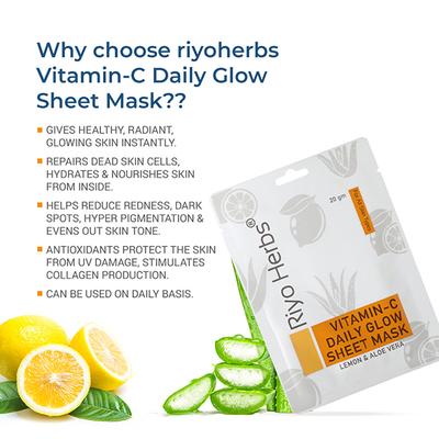 Riyo Herbs Vitamin-C Daily Glow Sheet Mask - Lemon & Aloe Vera 20 gm - Masks & Peels