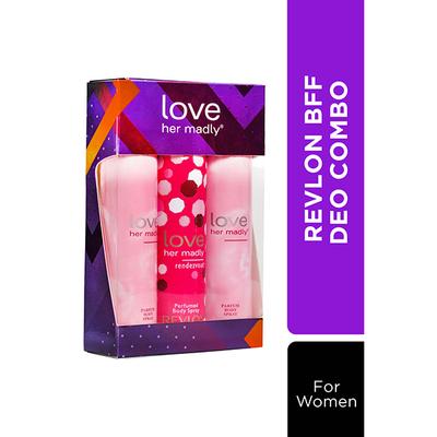 Revlon Love Her Madly Perfumed Body Spray Pack Of 3 Combo For Women (Love Her Madly + Love Her Madly + Love Her Madly Rendezvous ) 300 Ml - Women Deodorants/Roll-Ons