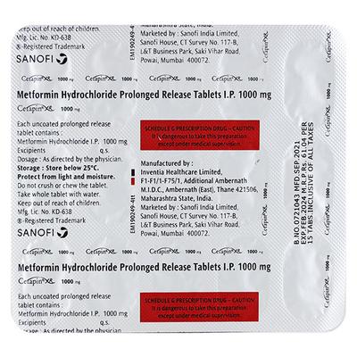 Cetapin XR 1000mg Tablet 15'S - Diabetes-Ant