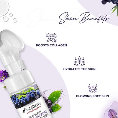 Astaberry Indulge Acai Berry Foaming Face Wash for Skin Renew - Delays Ageing, Boost Collagen 150 ml - Face Wash & Cleansers
