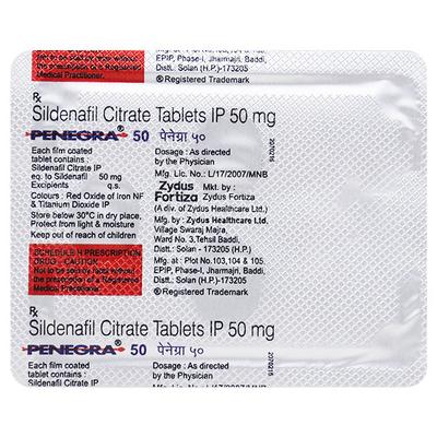 Penegra 50mg Tablet 4'S - Impotence/Erectile Dysfunction (Ed)