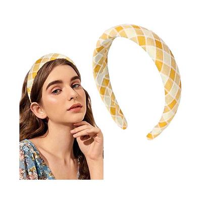 Majestique Padded & Wide Headbands, Stylish Hairband, Puffy Sponge, Printed Band - Yellow 1's - Hair Clips/Bands