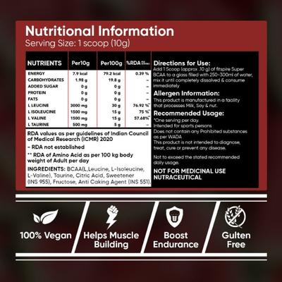 Fitspire Super BCAA Powerful Intra Workout m 25 Servings Watermelon 250 gm - Bcaa Supplements